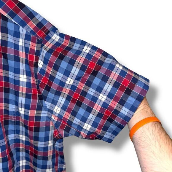 Gitman Brothers Blue Plaid Made in USA S/S Button Down Shirt XL - Picture 6 of 8